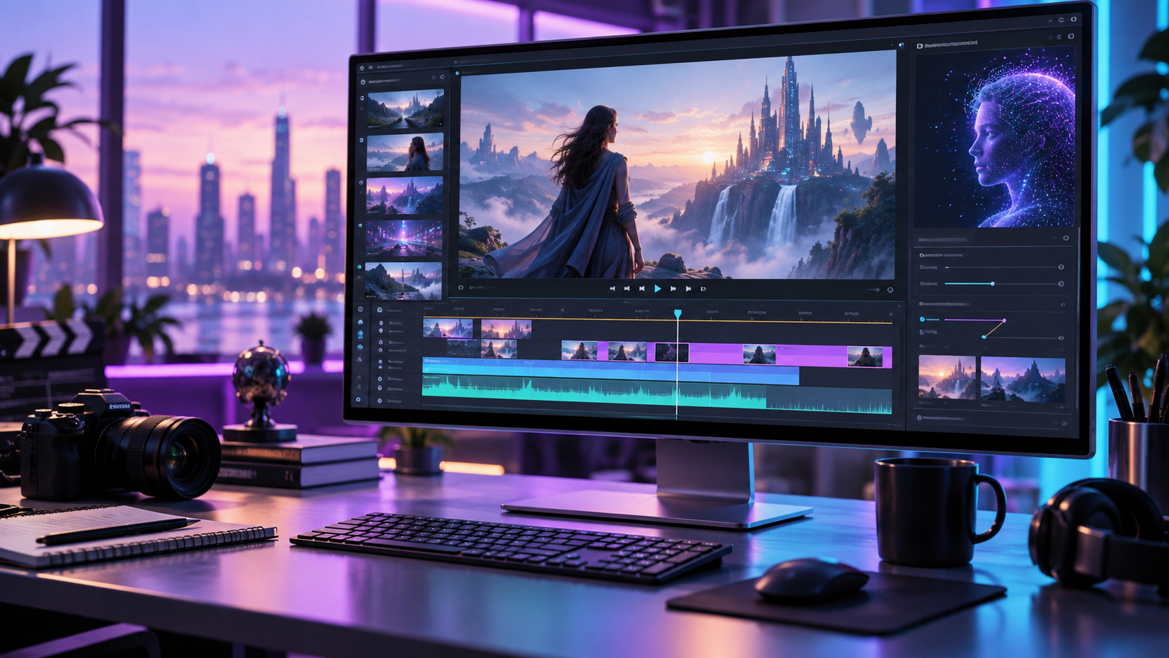 AI video editing workspace